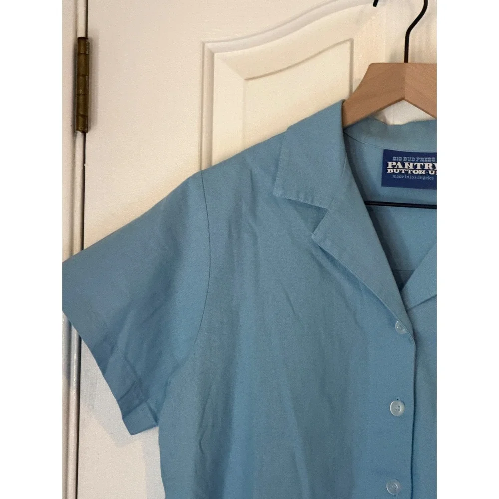 Big Bud Press | Pantry Button-Up Small Blue Unisex Linen Cotton Short Sleeve - Picture 4 of 9